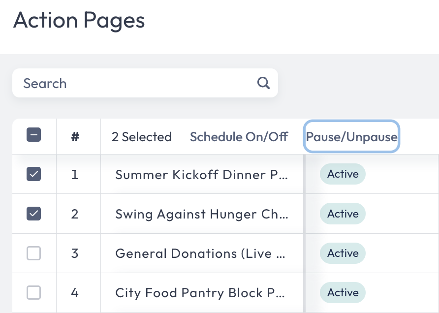 Pause or Archive an Action Page