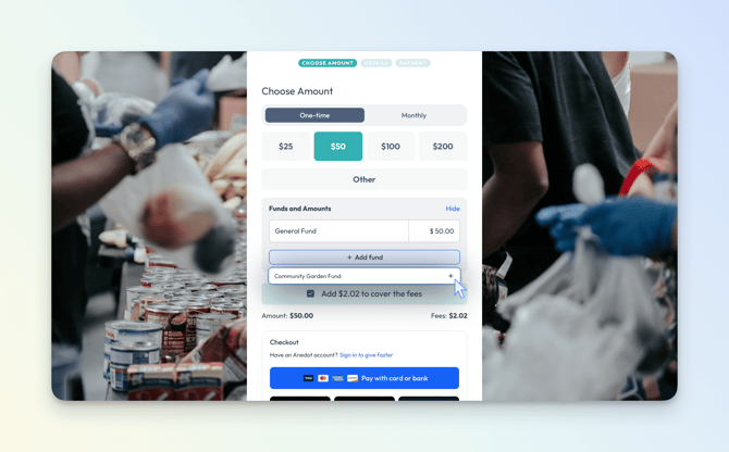 Finance>Funds - Shown in dropdown - Donation