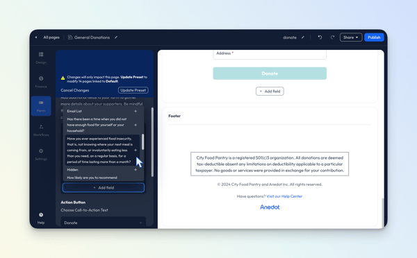 Form - Account Fields - Donation