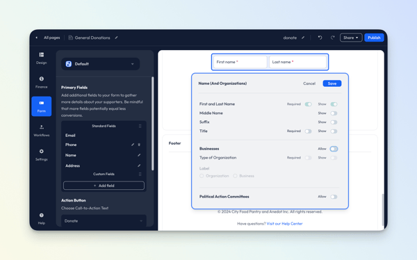 Form - Name - Donation