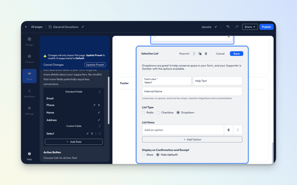 Form - Selection List - Donation