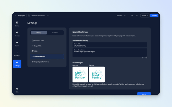 Settings>Sharing - Social Settings - Donation