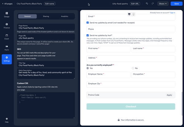 Events - Settings