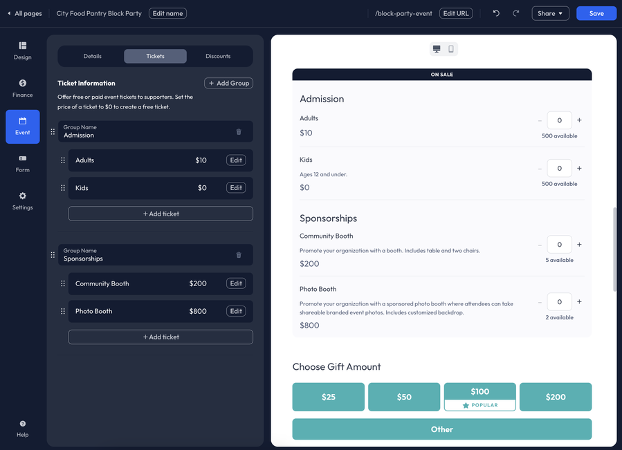 Event Page Builder